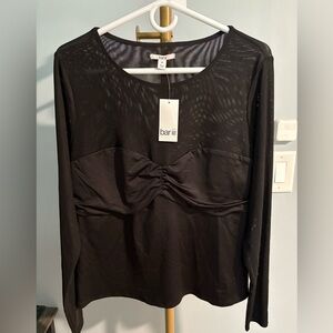 Bar III Black Long Sleeve Mesh Panel Blouse- Size 2X